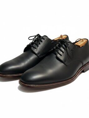 Aston Grey Mens 11 Black Leather Derby Dress Shoes Plain Toe Lace Up